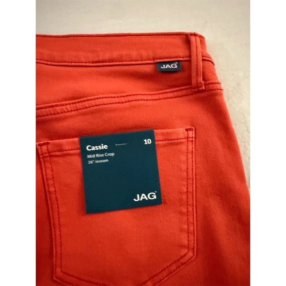JAG Cassie Mid Rise Crop Slim Straight Leg Jeans Salsa Red Orange 10 J2943GDS676